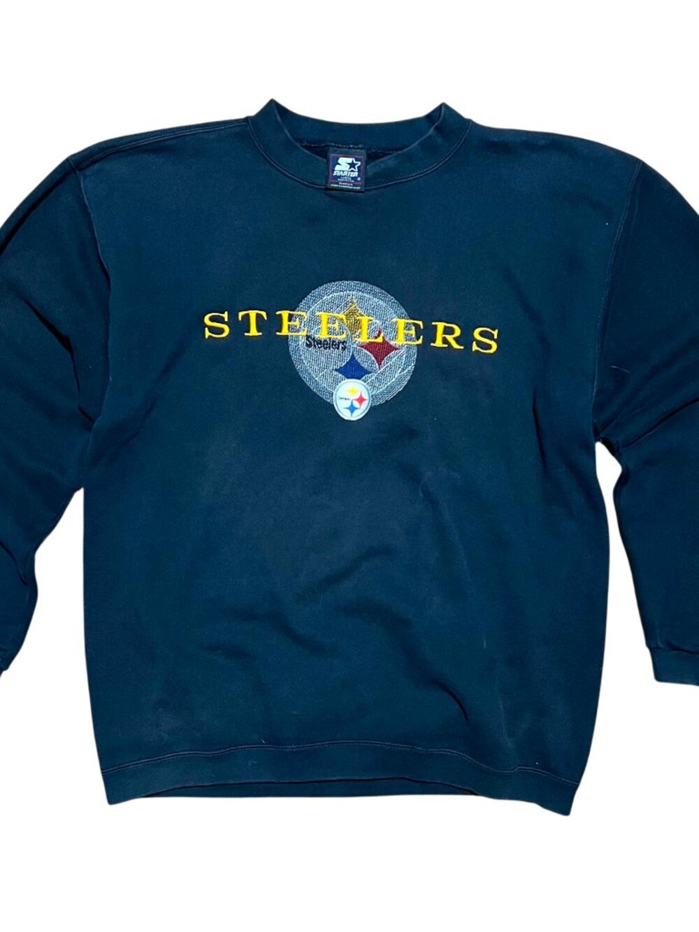 Pittsburgh Steelers 90's Starter Black Vintage Crew Neck Sweatshirt, Men's Large